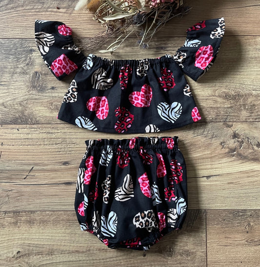 Girls Infant Toddler 2 Piece Cheetah Zebra Hearts Outfit