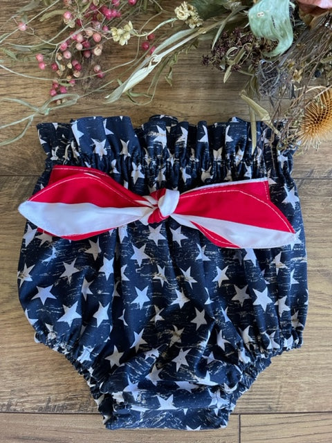 Baby Diaper Covers USA Patriotic Blue White Stars Red White Stripe Tie Boho High Rise Bloomers