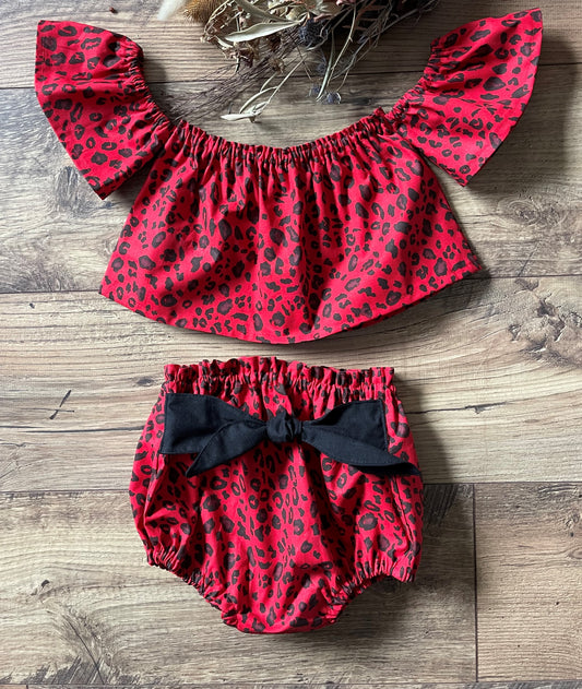 SALE Girls Red Leopard Infant Toddler 2 Piece Cheetah Outfit