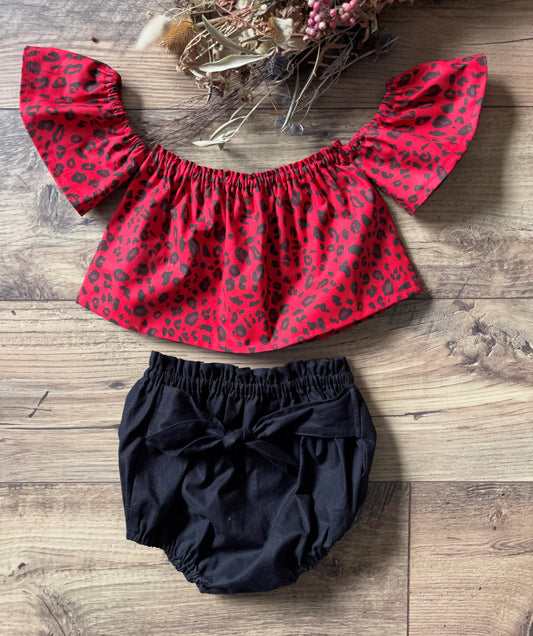 Girls Boho Clothing 2 Piece Red Cheetah Outfit