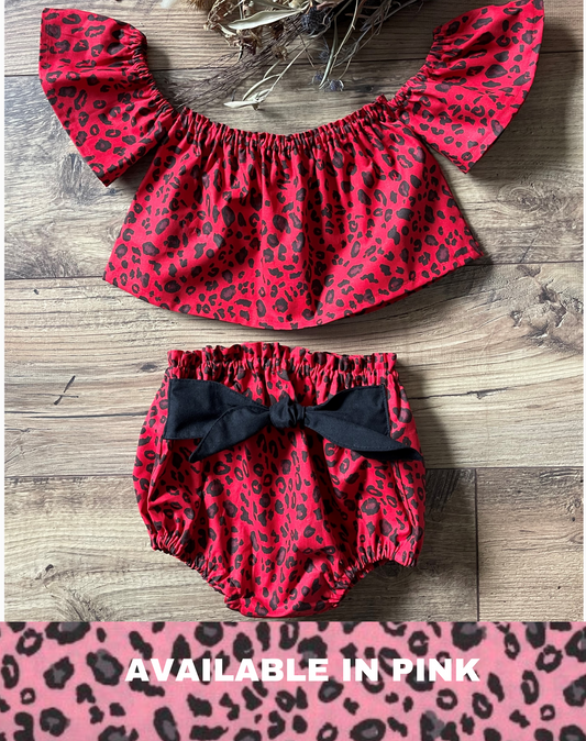 Girls Red Leopard Infant Toddler 2 Piece Cheetah Outfit