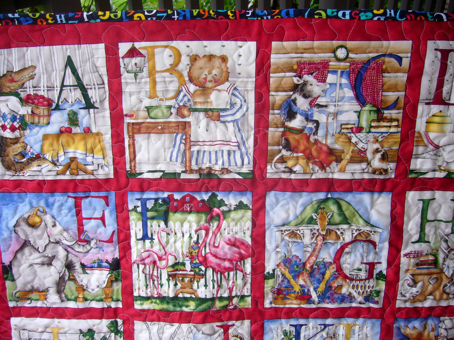 ABC Alphabet Animals Blocks Vintage Handmade Quilted Blanket