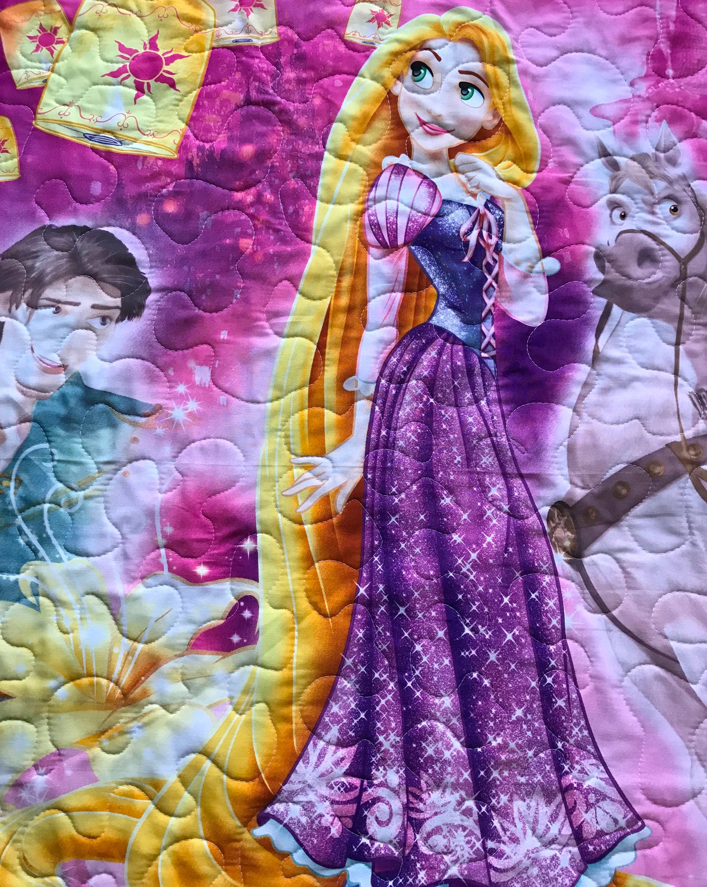 RAPUNZEL TANGLED Inspired Baby Child Quilted Blanket Baby Nursery Child Toddler Bedding with shimmery glitter backing