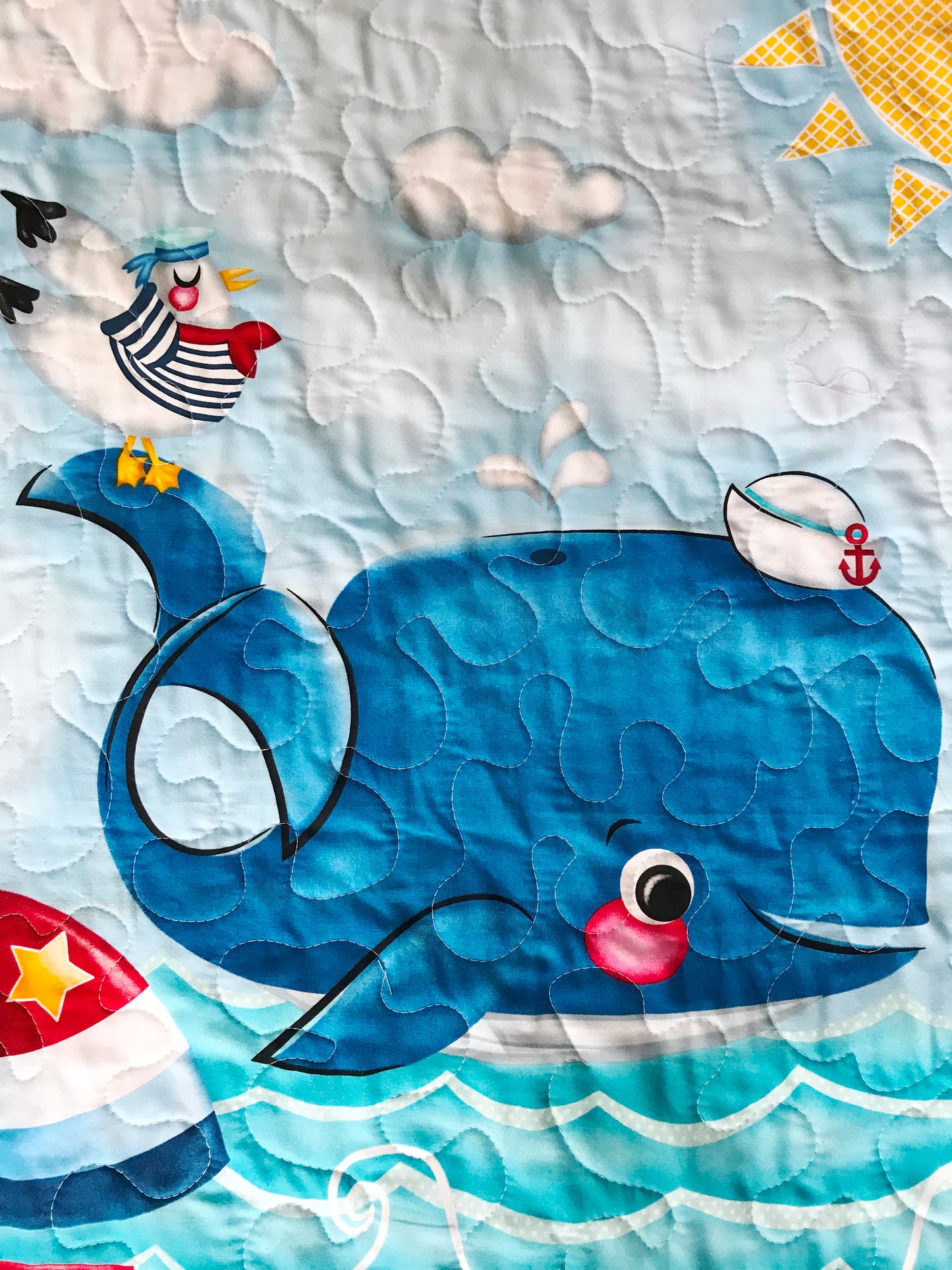 Nautical Whale of a Time Baby Child Quilted Blanket Whale, Sailboat, Seagull Nursery Bedding
