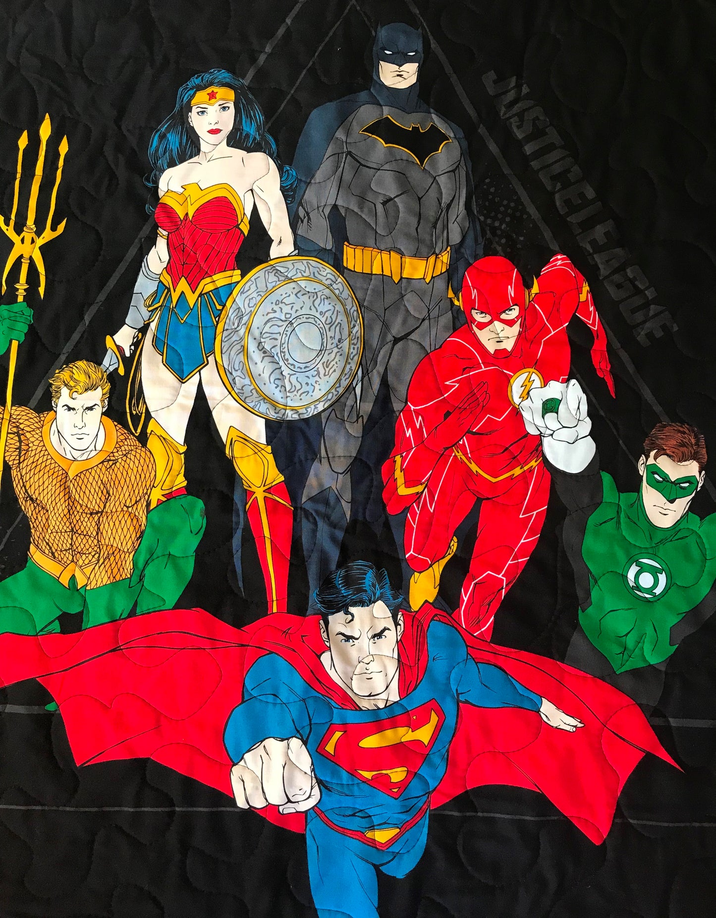 SUPERHEROES DC JUSTICE LEAGUE Inspired Quilted Blanket, Batman, Aqua Man, Wonder Woman, Superman, Flash Gordon