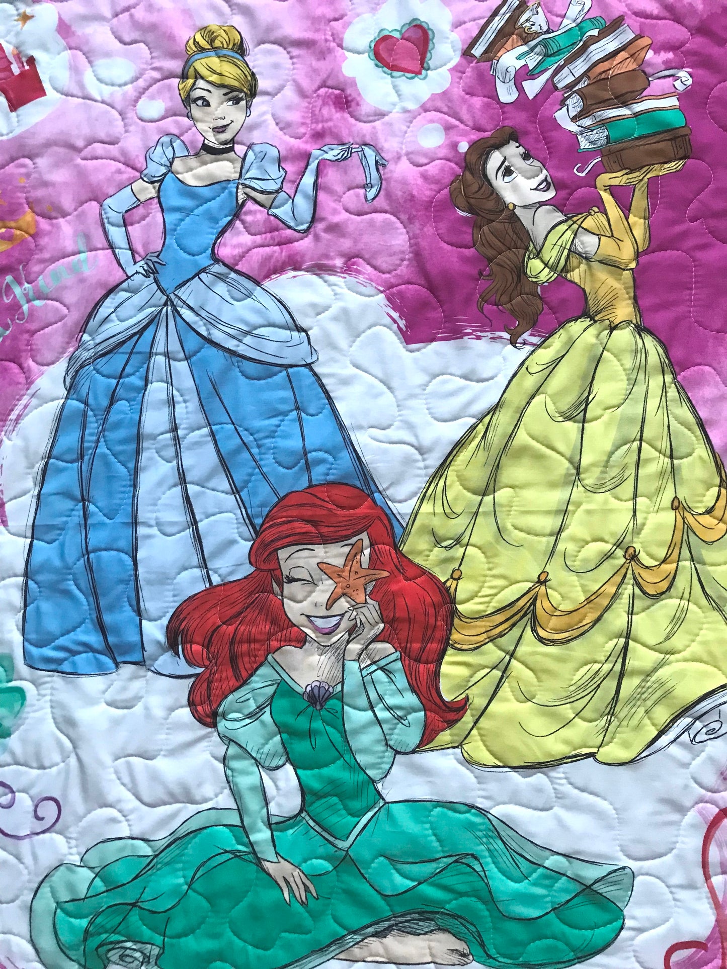 ONE OF A KIND PRINCESSES CINDERELLA LITTLE MERMAID BELLE Inspired Quilted Blanket