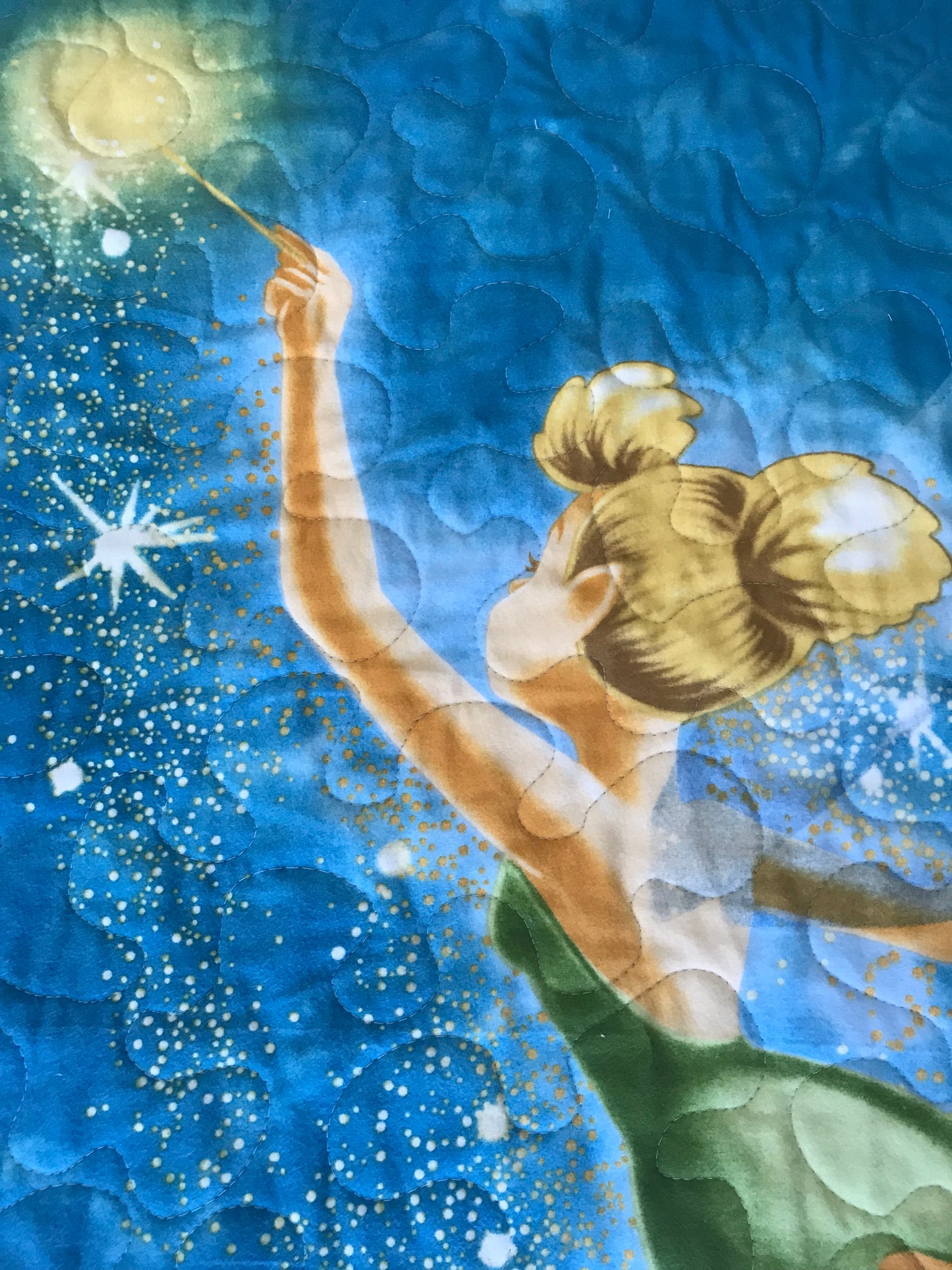 PETER PAN'S TINKER BELL "FLY TO NEVERLAND" Flannel Front Quilted Blanket 36"X44" nursery to adult lap blanket