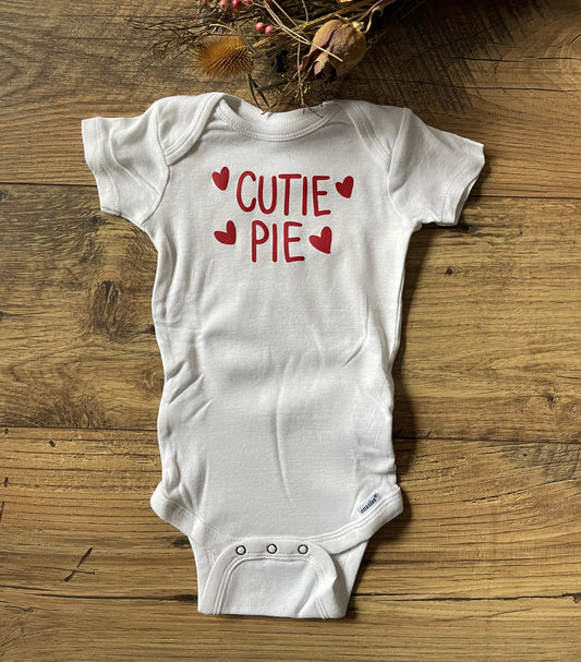 CUTIE PIE WITH HEARTS Infant Baby Onesie