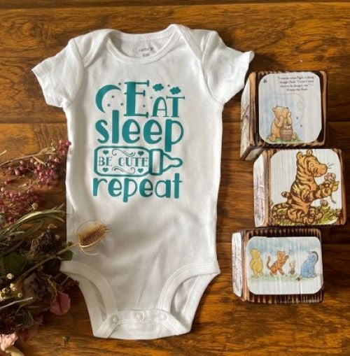 EAT SLEEP BE CUTE REPEAT Funny Infant Boys & Girls Baby Onesie