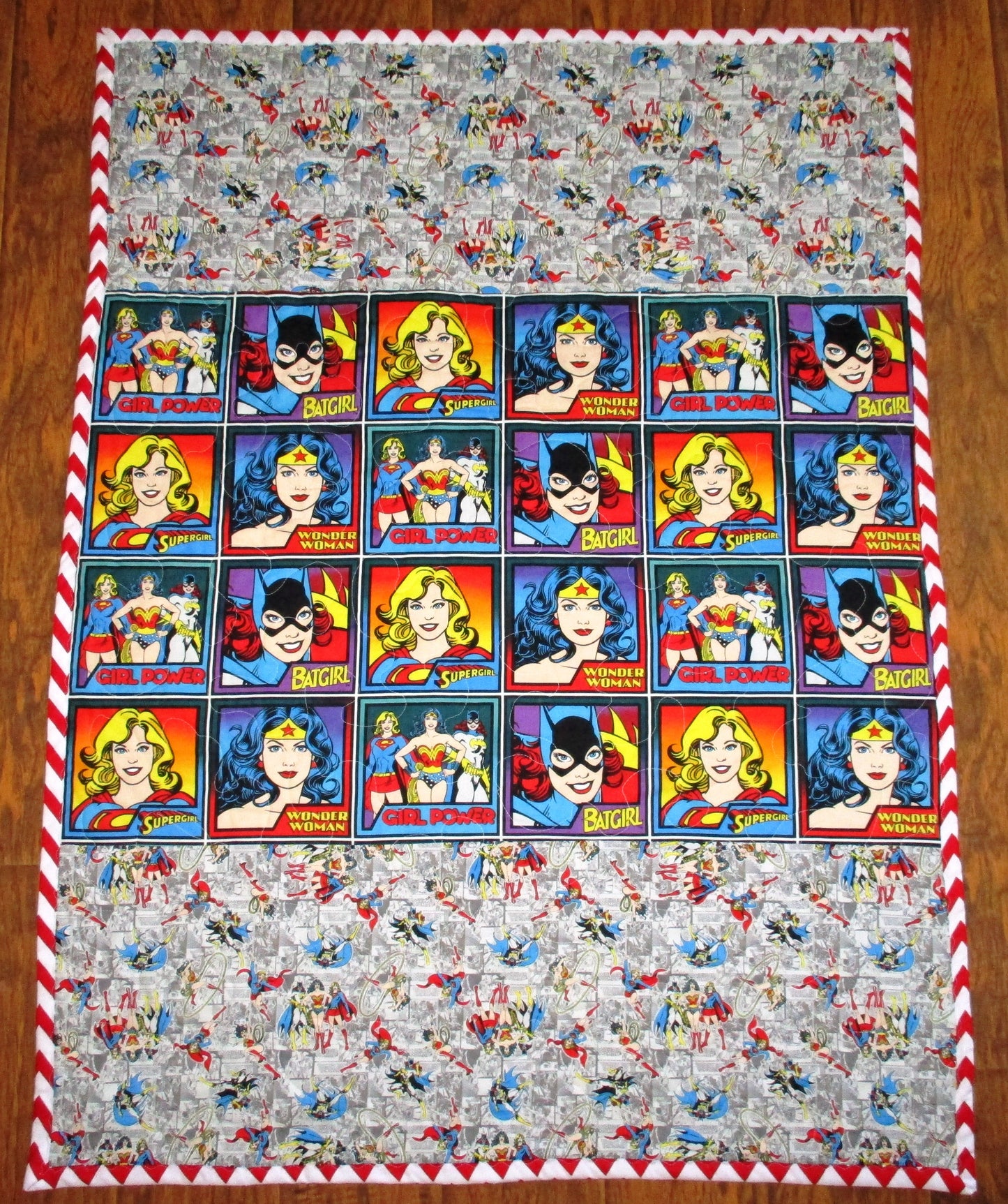 SUPERHEROES DC COMICS GIRL POWER Inspired Quilted Blanket, Batgirl, Super Girl, Wonder Woman