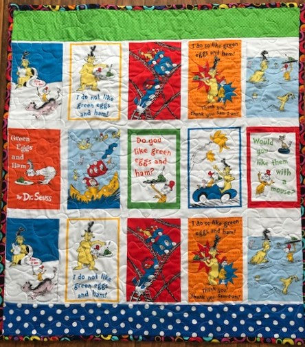 Dr. Seuss GREEN EGGS AND HAM Inspired Primary colors Quilted Blanket