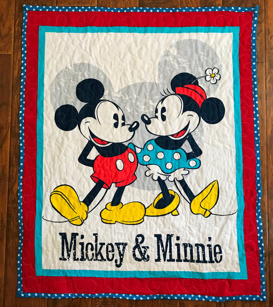 MICKEY MOUSE & MINNIE MOUSE Inspired Baby Child Quilted Blanket Baby Nursery Child Toddler Bedding to Adult lap blanket
