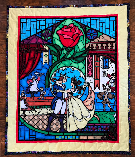 BEAUTY AND THE BEAST, STAINED GLASS Inspired Quilted Blanket 