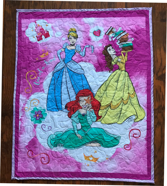 ONE OF A KIND PRINCESSES CINDERELLA LITTLE MERMAID BELLE Inspired Quilted Blanket