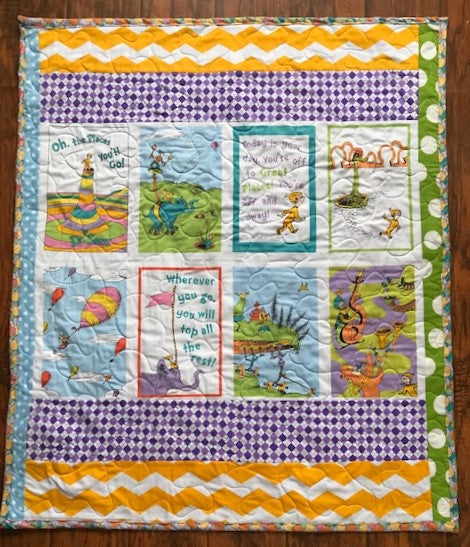 Dr. Seuss OH THE PLACES YOU WIL GO Pastel Quilted Blanket