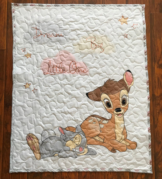 BAMBI THUMPER Inspired 'DREAM BIG LITTLE ONE" Quilted Blanket 36"X44" Bambi nursery to adult lap blanket