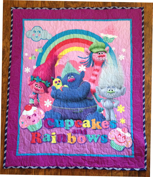 TROLLS *CUPCAKES and RAINBOWS* Quilted Blanket 