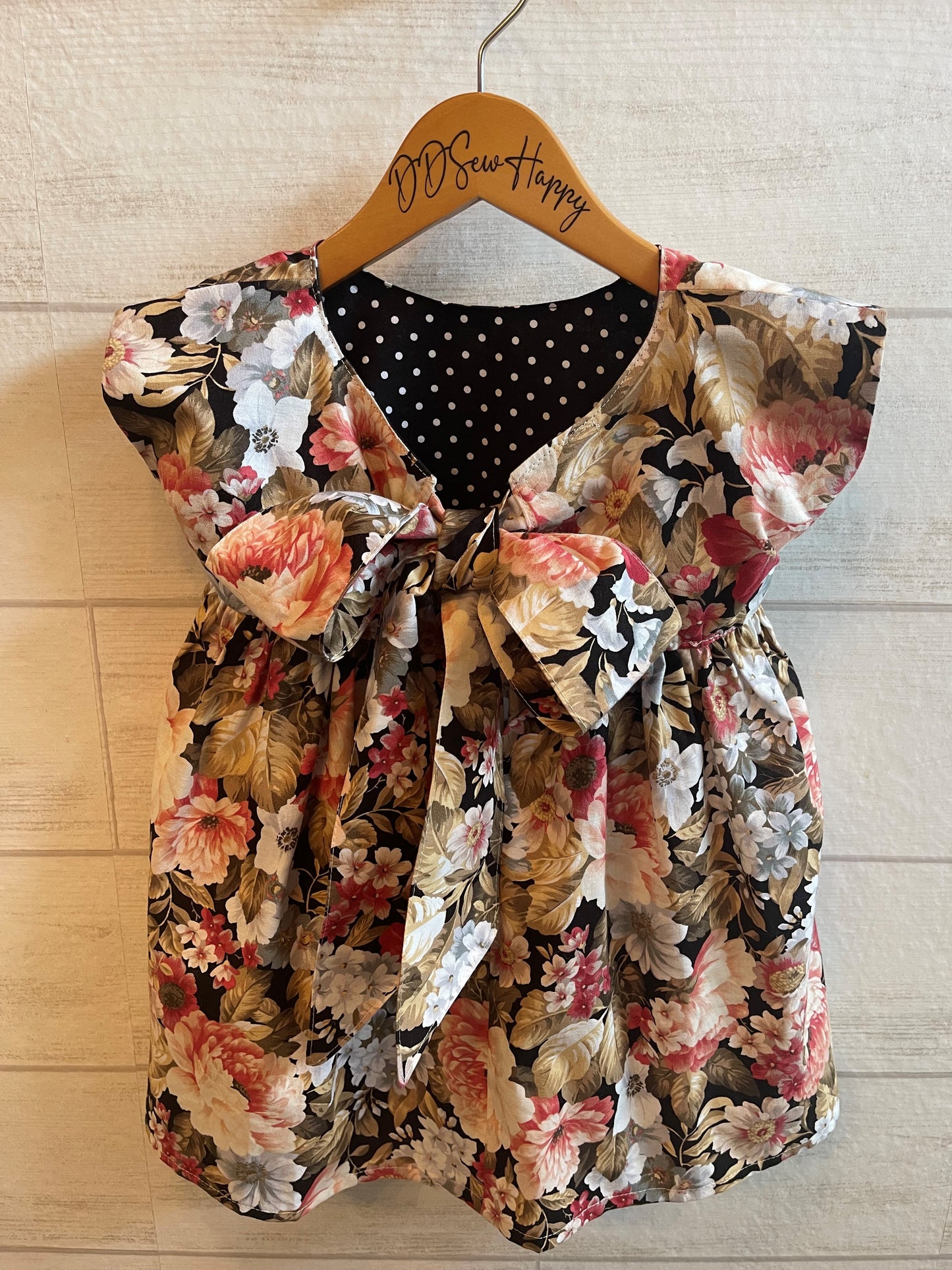 Girls Toddler Pinafore Boho Style Floral Dress with tie back bow