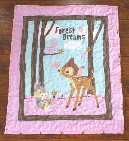 BAMBI THUMPER & FLOWER Inspired Quilted Blanket FOREST DREAMS