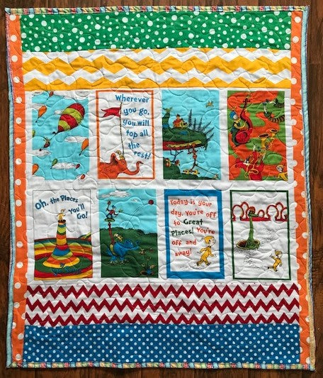Dr. Seuss OH THE PLACES YOU WILL GO Primary colors Quilted Blanket