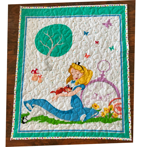 ALICE IN WONDERLAND CAT NAPPING Inspired Quilted Blanket