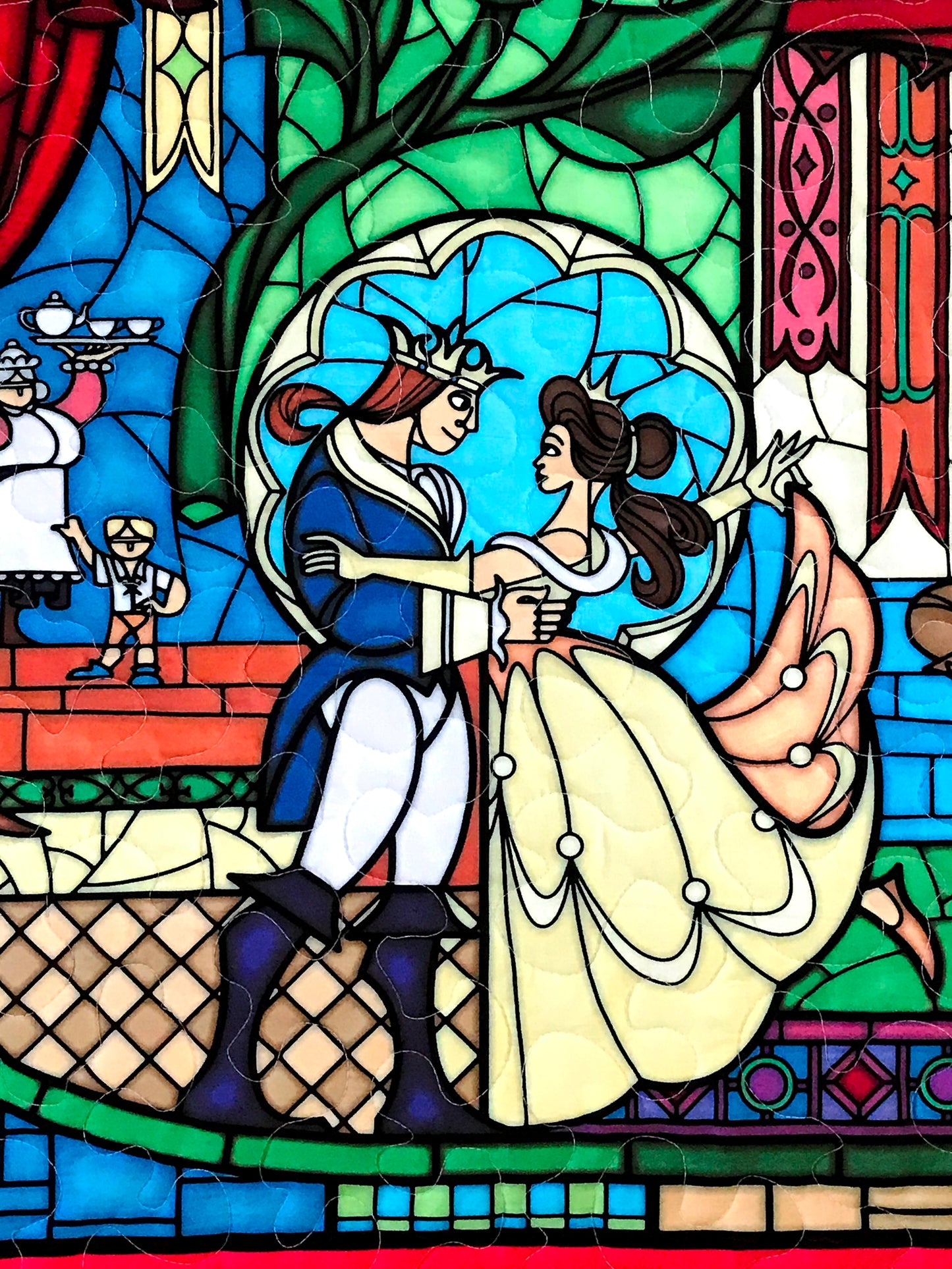 BEAUTY AND THE BEAST, STAINED GLASS Inspired Quilted Blanket