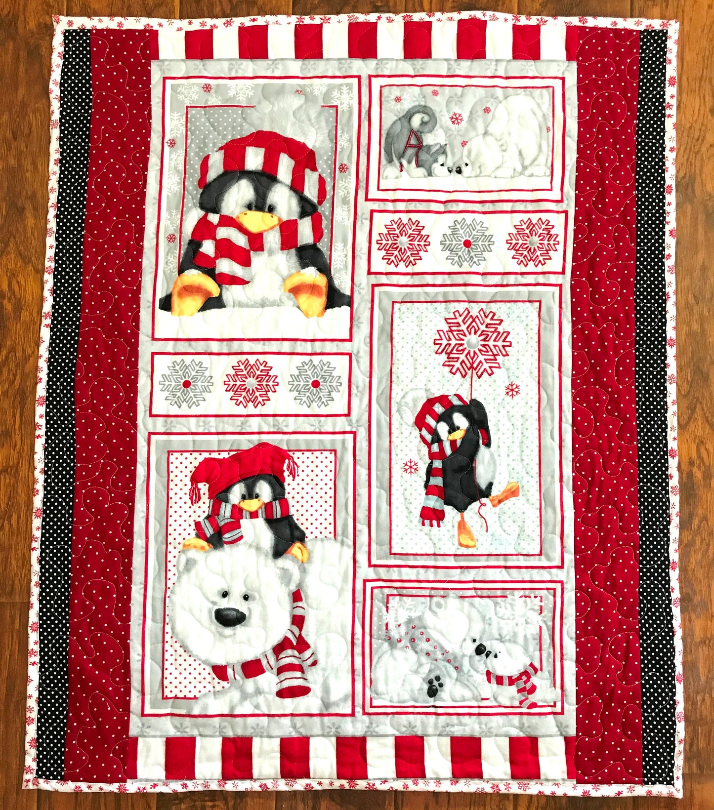 Winter Artic Penguins & Polar Bear Friends Soft Flannel Front Quilted Blanket Nursery Child Baby Toddler bedding