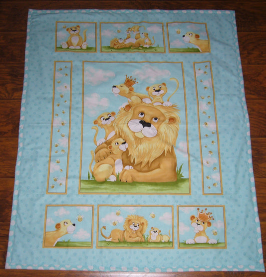LION AND BABY CUBS FAMILY Pastel Comforter Blanket Baby Nursery Gender Neutral Child Toddler Bedding to Adult Lap Quilt