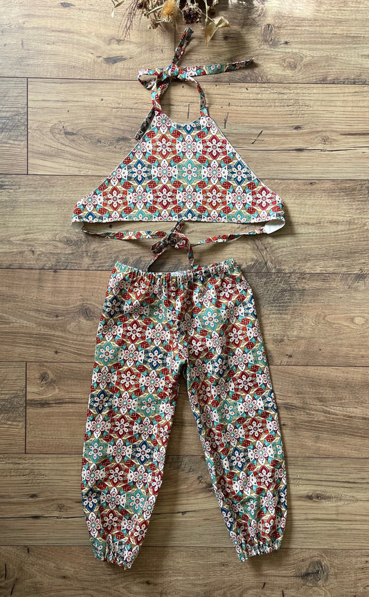 Girls 2 Piece Boho Style Outfit Infant Toddler Halter Top Long Pants Bottoms