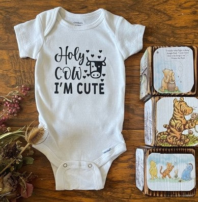 Infant HOLY COW I'M CUT Funny Infant Baby Boho Style Onesie Bodysuit and Bloomer Diaper Cover Set