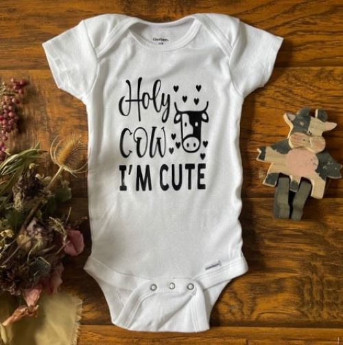 HOLY COW I'M CUTE Boys & Girls Funny Boys & Girls Infant Baby Onesie Bodysuit Outfit, Baby Shower Gift