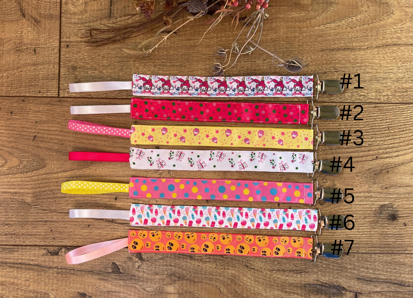 Pacifier Clips Teether Toy Leash, My Melody, Cupcakes, Ice Cream, Butterfly, Smiley Face