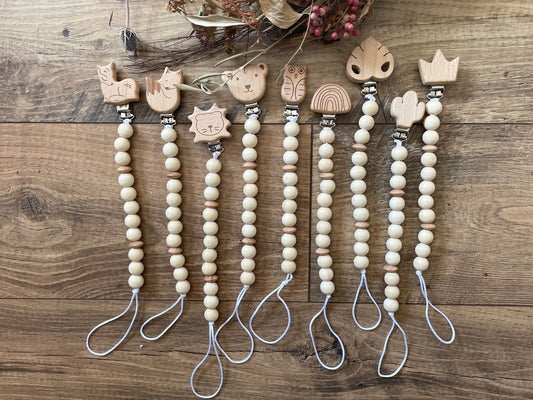 Wooden Beaded Pacifier Clips Teether Toy Leash