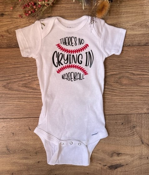 THERE'S NO CRYING IN BASEBALL Boys & Girls Funny Infant Baby Onesie Bodysuit Outfit, Baby Shower Gift