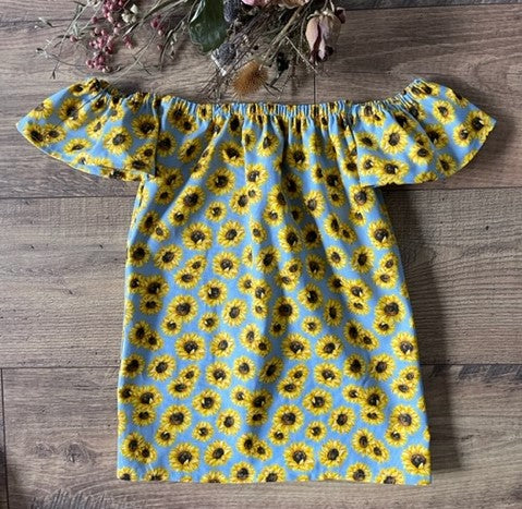 Girls Infant Toddler Peasant Boho Off the Shoulder Sunflower Floral Dress