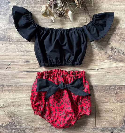 Girls Infant Toddler 2 Piece Red Cheetah Outfit