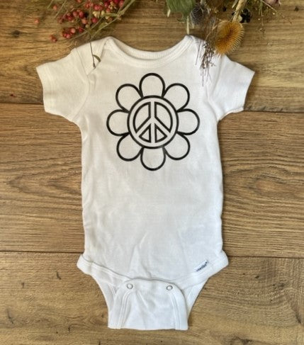 GROOVY FLOWER PEACE SIGN Girls Infant Baby Onesie Bodysuit Outfit, Baby Shower Gift