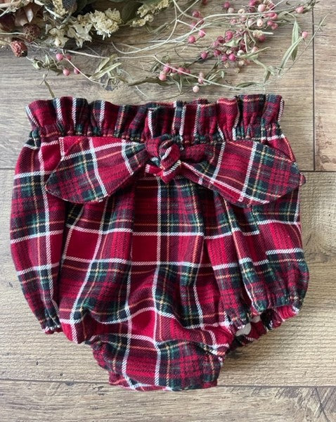 Girls Infant Toddler 2 Piece Plaid Boho Style Outfit Black Off the Shoulder Top Red Plaid Bloomers Diaper Cover