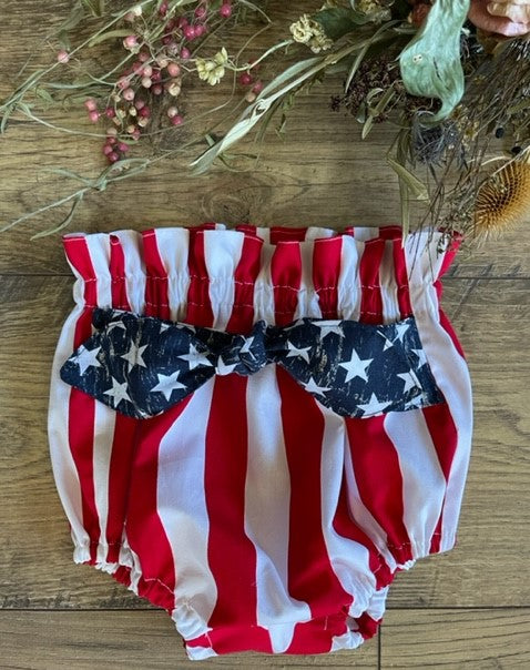 Baby Diaper Covers USA Patriotic Red White Stripe Blue White Stars Tie Boho High Rise Bloomers