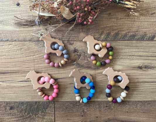 Baby Teethers Sensory Sheep Lamb Wooden Characters Silicone Beads