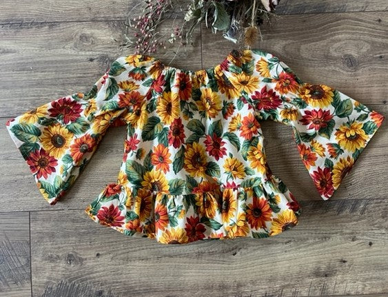 Girls Peasant Boho Style Sunflower Floral Dress with long sleeves –  DDSewHappy