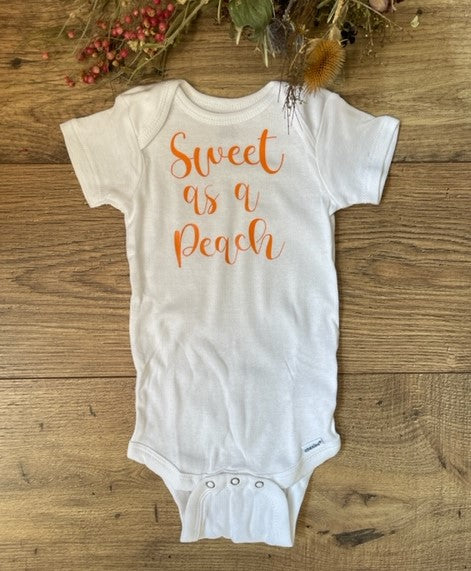 SWEET AS A PEACH Girls Infant Baby Onesie Bodysuit Outfit, Baby Shower Gift