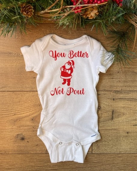 Infant Girls Boho Style Baby Christmas Holiday Santa YOU BETTER NOT POUT Onesie Bodysuit and VINTAGE SANTA CLAUS Bloomer Diaper Cover Set